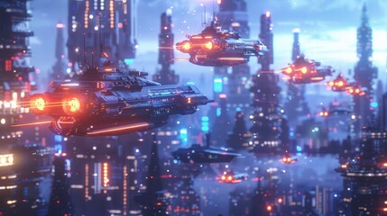 Sci-Fi Cityscape: futuristic sci-fi cityscape with advanced architecture, glowing neon lights, and hovering vehicles,