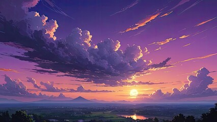 Wall Mural - sunset over mountains