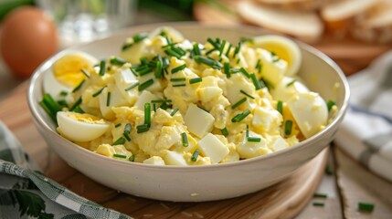 Wall Mural - Egg salad with chives and dill, food photography, 16:9