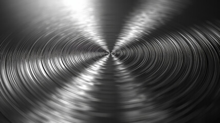 Wall Mural - close-up view of a metallic surface with concentric circular grooves, creating a textured, industria