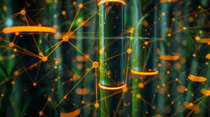 Wall Mural - Abstract Network Connection With Green Background And Orange Glow