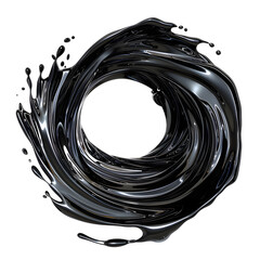 Canvas Print - Black oil wave swirl, liquid ink, splatter Isolated on transparent background