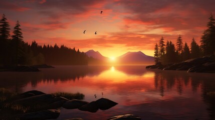 Wall Mural - An interactive website that allows users to customize their own lake sunset scene with various wildlife and weather conditions.