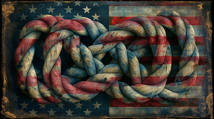 Wall Mural - This illustration features an intricate tangle of the American flag. This artwork can be interpreted as a metaphor for the complex political, social, or cultural issues facing the United States,