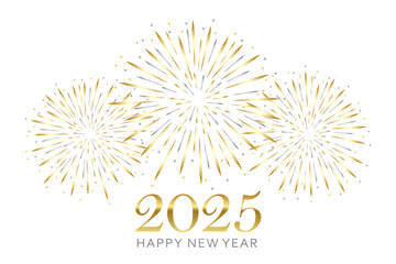 Wall Mural - happy new year greeting card 2025 with gold and silver firework vector illustration EPS10