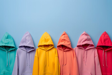 Wall Mural - Several hoodies spread on colorful background