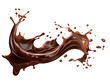 © Kakabe - Chocolate milk sauce splash or syrup flowing pour wave with spatter drops isolated on transparency background, PNG cut out, creative, flowing wave explode, luxury, liquid fluid, beautiful.