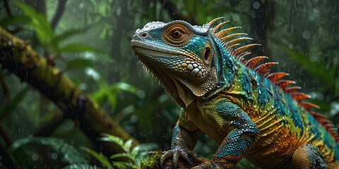 Wall Mural - photo Exotic Reptile of iguana with various colors of nature