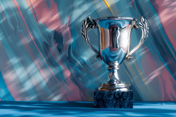 Wall Mural - Silver Trophy on Blue Table