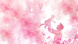 © Ema - Pink watercolor paint of A father playing lift with new born baby kid