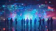 © zulfadli - An illustration showing a global team of executives discussing a world map with digital touchpoints indicating global markets.