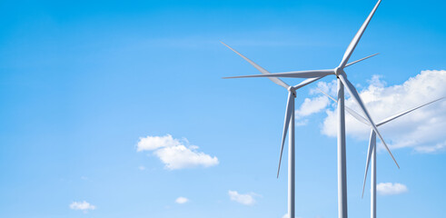 Wind energy. Wind power. Sustainable, renewable energy. Wind turbines generate electricity. Wind farm. Sustainable resources. Sustainable development. Green technology for energy sustainability.