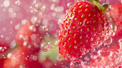 Wall Mural - vibrant strawberry jam splash with effervescent bubbles abstract photo