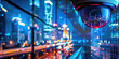 © Lila Patel - The AI's Eyes on the City: A network of security cameras, feeding real-time footage of a bustling metropolis to an oversized monitor.