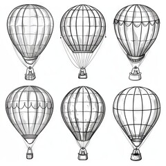 Wall Mural - Hot air balloon set, contour drawings for design