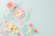 © Diffin - Flowers paper cut design. Beautiful spring paper cut flowers on soft color background. Valentine's Day, Birthday, Happy Woman Day, Mother's Day. Holiday poster and banner with flower papercut