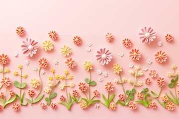 Wall Mural - Flowers paper cut design. Beautiful spring paper cut flowers on soft color background. Valentine's Day, Birthday, Happy Woman Day, Mother's Day. Holiday poster and banner with flower papercut