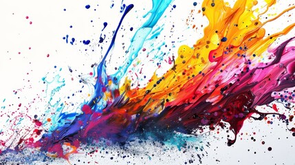 Poster - Energetic splashes of paint on a white canvas, forming a dynamic and colorful abstract background