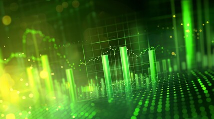 Growing green business chart on blurry background.