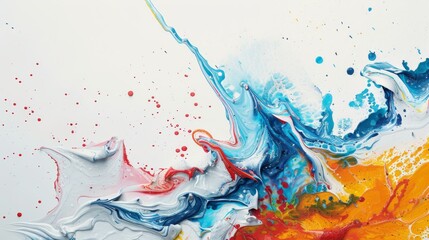 Fototapete - Energetic splashes of paint on a white canvas, forming a dynamic and colorful abstract background