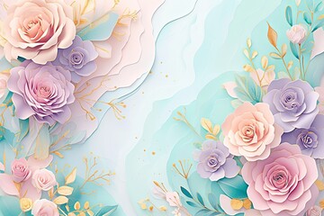 Wall Mural - Flowers paper cut design. Beautiful spring paper cut flowers on soft color background. Valentine's Day, Birthday, Happy Woman Day, Mother's Day. Holiday poster and banner with flower papercut