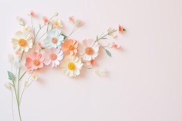 Wall Mural - Flowers paper cut design. Beautiful spring paper cut flowers on soft color background. Valentine's Day, Birthday, Happy Woman Day, Mother's Day. Holiday poster and banner with flower papercut