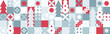 © Nadzeya Pakhomava - Geometric seamless pattern with winter blue patterns, Christmas trees in Scandinavian style. New Year's fashionable color pattern for textiles and wallpaper, gift design trend.