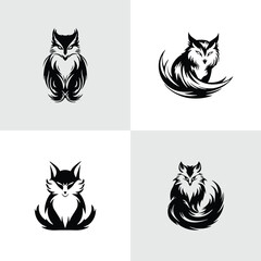 Sticker - Set of Abstract Owl or Fox silhouette logo icons, with a white background for your company, the owl or fox logo design ideas