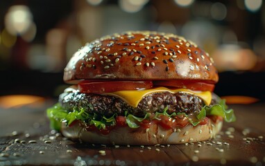 A delicious cheeseburger with lettuce and tomato