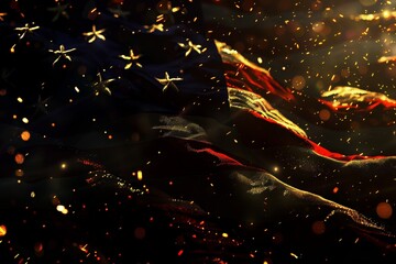 US flag on black background with golden highlights, focus on, patriotic theme 