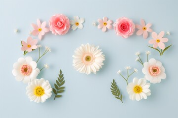 Wall Mural - Flowers paper cut design. Beautiful spring paper cut flowers on soft color background. Valentine's Day, Birthday, Happy Woman Day, Mother's Day. Holiday poster and banner with flower papercut