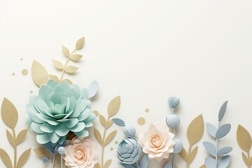 Wall Mural - Flowers paper cut design. Beautiful spring paper cut flowers on soft color background. Valentine's Day, Birthday, Happy Woman Day, Mother's Day. Holiday poster and banner with flower papercut