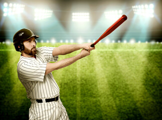 Canvas Print - Professional baseball player with bat on stadium