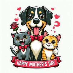 Wall Mural - A dog design graphic and cat design graphic with a rose and a ribbon creative.