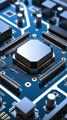 Chip circuit board, CPU or GPU, artificial intelligence chip, Intel and Nvidia or AMD, information technology computer, technology and business background