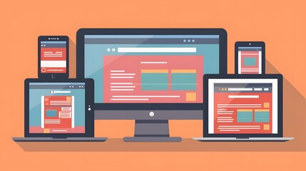  a website layout adapting seamlessly across various devices and screen sizes, showcasing the principles of responsive design with elements adjusting to fit the viewing environment