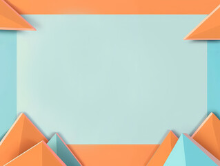 Wall Mural - Abstract geometric design with pastel orange and blue tones, featuring layered triangular shapes on a light background.