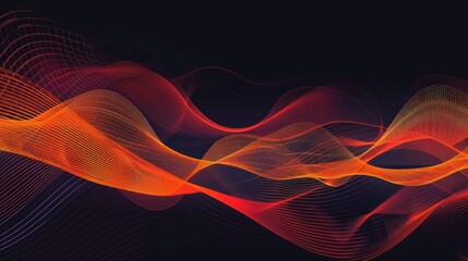 Wall Mural - Dynamic waves of red, orange, and yellow lines on a dark background, creating a fluid and energetic feeling.