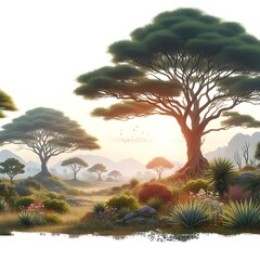 A landscape with tree design drawing graphics and plants Vibrant creative engaging professional.