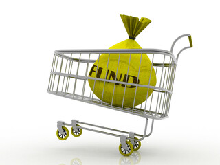 Canvas Print - 
3d illustration fund in Sack on trolley