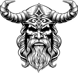 Wall Mural - Viking Warrior Man Strong Mascot Face in Helmet