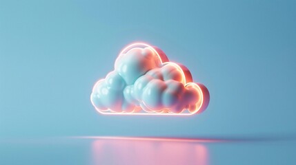 Wall Mural - Futuristic glowing cloud on blue background, symbolizing technology and digital innovation with vibrant colors. 3D Illustration.