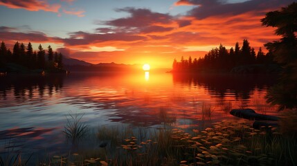 Wall Mural - A virtual reality experience of this lake sunset.