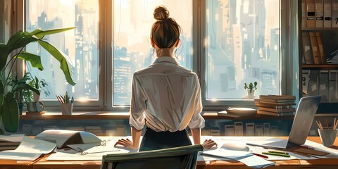 Wall Mural - businesswoman looking out the window