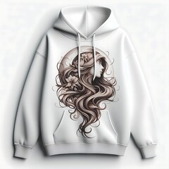 Wall Mural - A white hoodie with a drawing of a woman with long hair eyecatching creative optimized eyecatching Artistic engaging.