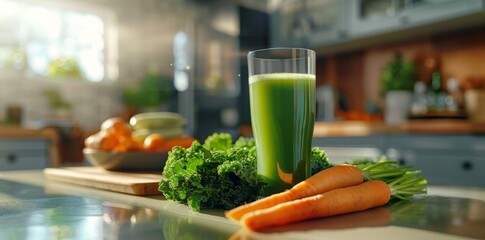 Start your morning right with a fresh glass of cold-pressed green juice on a marble countertop. Concept Healthy Breakfast, Green Juice, Marble Countertop, Morning Routine, Cold-Pressed Juice