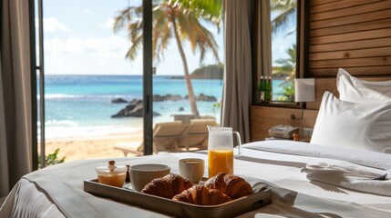 Luxurious Hotel Room Breakfast with Ocean View – Perfect for Romantic Getaways and Relaxation