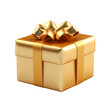 © Seentyr Str - Gold gift box with ribbon. 3D rendering, isolated on transparent background