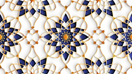 Wall Mural - Elegant Geometric Islamic Motif Seamless Pattern with Rich Gold and Blue Tones