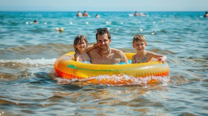 Wall Mural - A Familys Fun Day Floating in the Sea